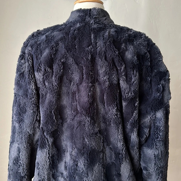 TINY EDITIONS for Anthropologie Equinox Dark Blue Faux Fur Jacket, Size Small - Picture 9 of 16